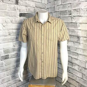 Prana Shirt Beige Striped Short Sleeve Button Down Casual Outdoors